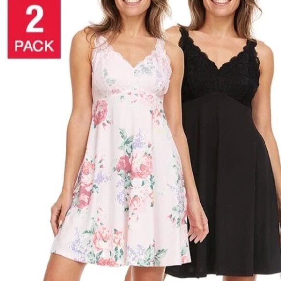 Flora Nikrooz Dresses & Skirts - Flora Nikrooz Women's 2-Pack V-Neck Lightweight Soft Lace (Black/Pink, Medium)